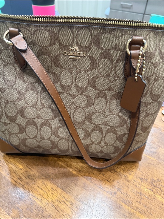 Coach Handbags - Coach Brown Signature Canvas Tote with Leather Trim